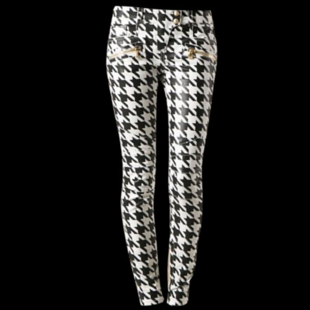 Balmain Skinny Leg Jeans Pants Houndstooth Size Medium With Zippers, Gold Button - Picture 5 of 14